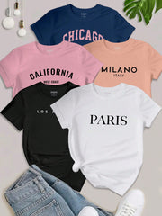 EZwear Women's Letter Printed Short Sleeve Top LOS ANGELES - WestLine Apparel