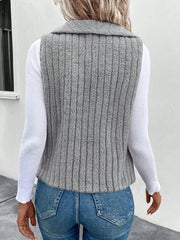 Essnce Waterfall Collar Open Front Flannel Vest Coat - WestLine Apparel