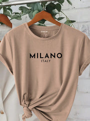 Essnce Women's Letter Print Round Neck Short Sleeve T-Shirt - WestLine Apparel