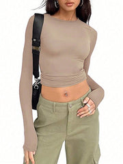 Essnce Women's Solid Color Round Neck Long Sleeve T-shirt - WestLine Apparel