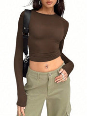 Essnce Women's Solid Color Round Neck Long Sleeve T-shirt - WestLine Apparel