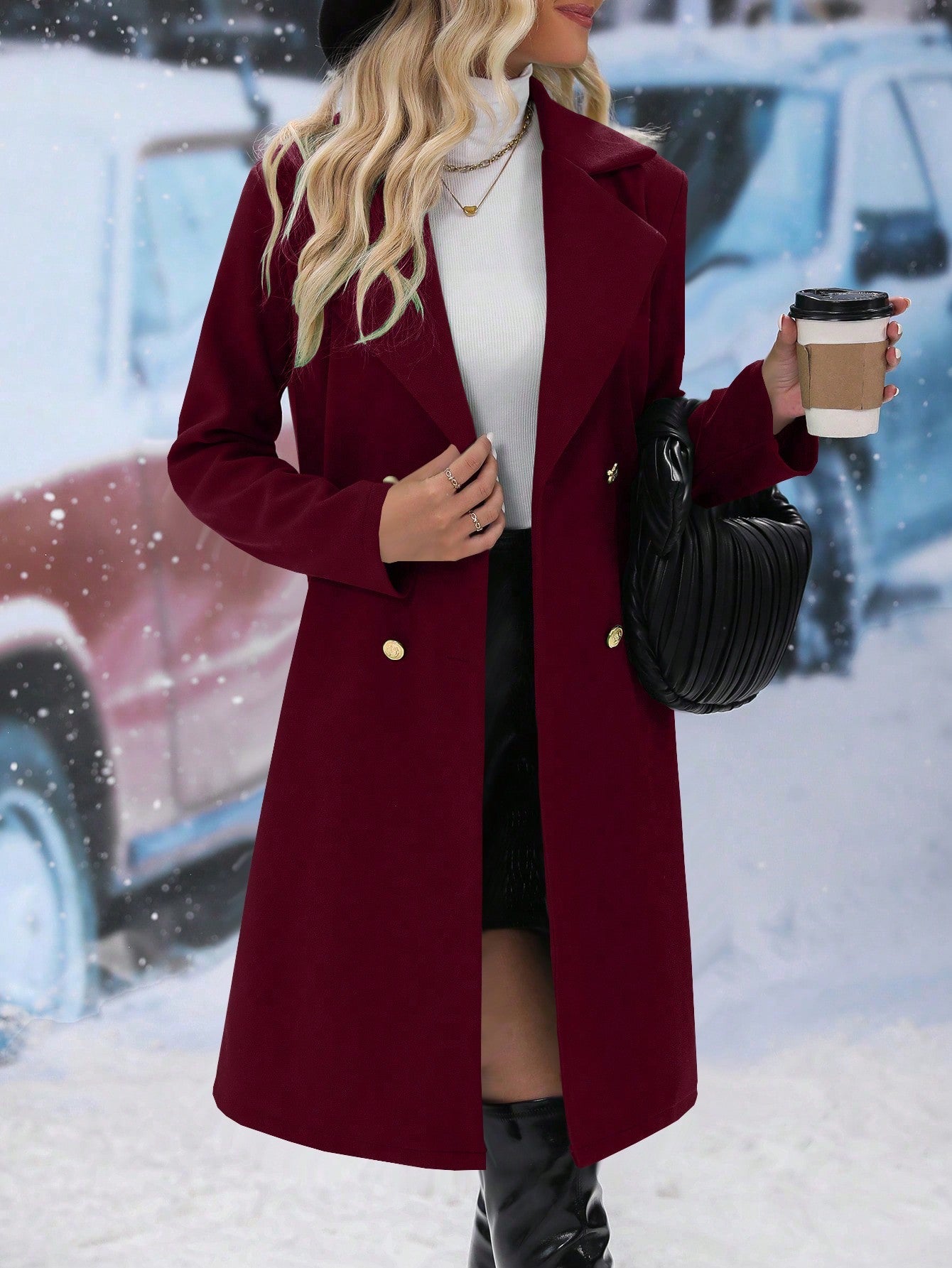 Frenchy Lapel Neck Double Breasted Overcoat - WestLine Apparel