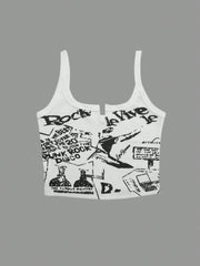 ICON Women's Summer Slogan Printed Notched V-Neck Casual Cami Top RS IS THE BEST TO JOIN THE PUNK ROCK DISCO - WestLine Apparel