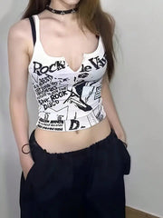 ICON Women's Summer Slogan Printed Notched V-Neck Casual Cami Top RS IS THE BEST TO JOIN THE PUNK ROCK DISCO - WestLine Apparel
