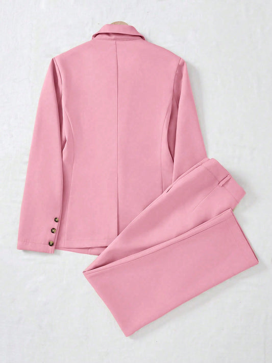 LUNE Solid Color Single-Breasted Long Sleeve Suit Jacket And Pants, Elegant Suit Set - WestLine Apparel