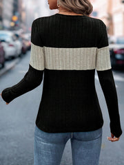 LUNE Women Black Long Sleeve T-Shirt Patchwork Fleece Lined Sweatshirt For Autumn - WestLine Apparel