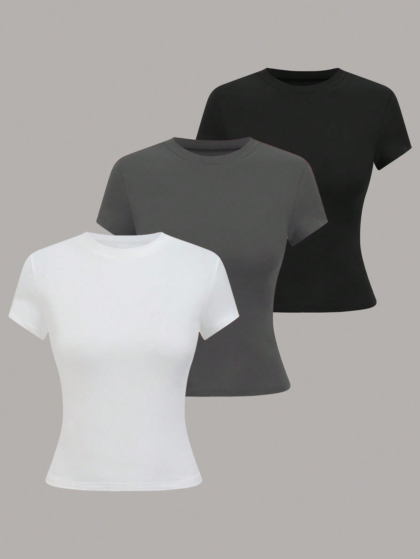 LUNE Women Summer Solid Color Crew Neck Short Sleeve Casual T-Shirt - WestLine Apparel