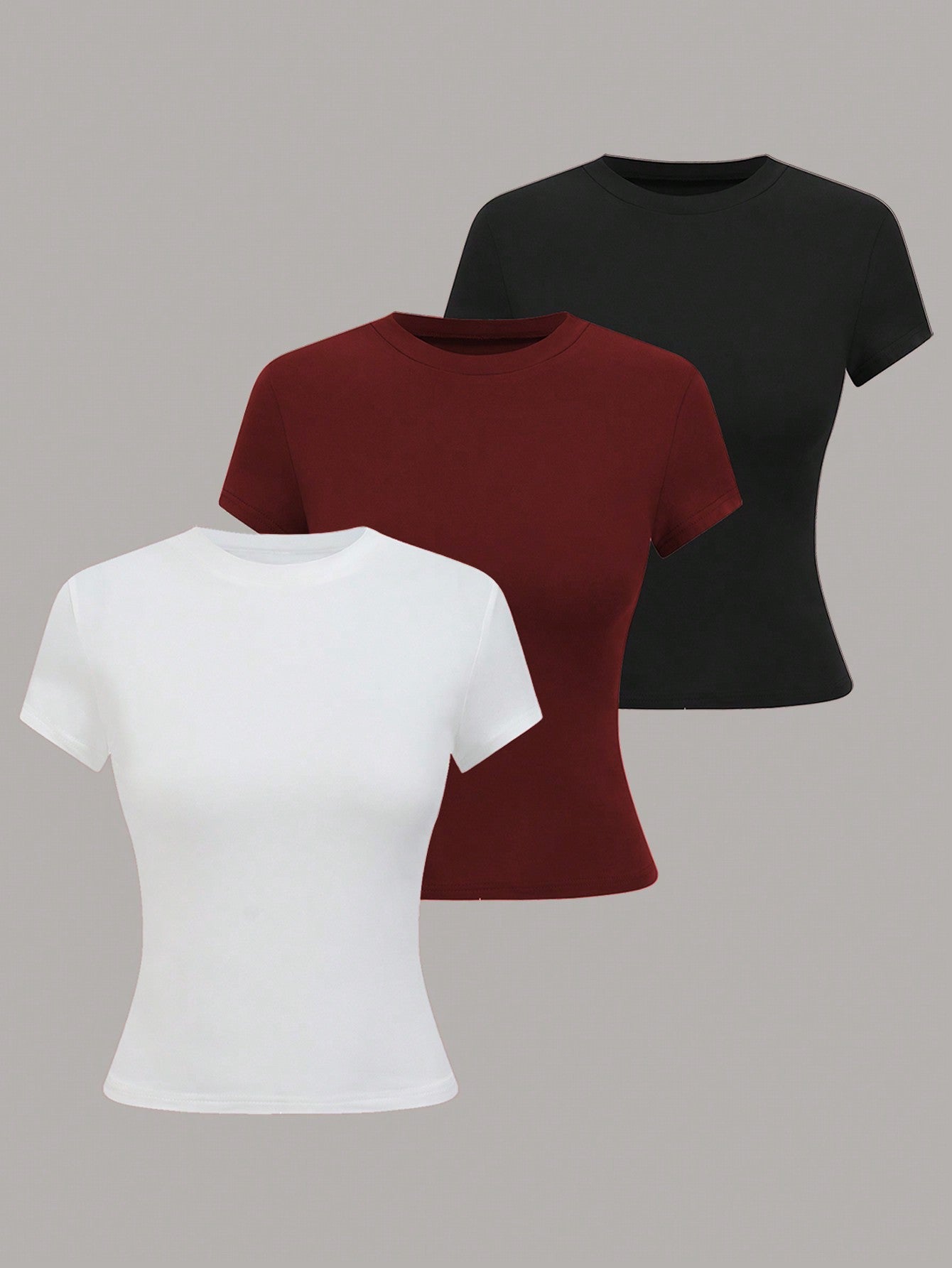 LUNE Women Summer Solid Color Crew Neck Short Sleeve Casual T-Shirt - WestLine Apparel