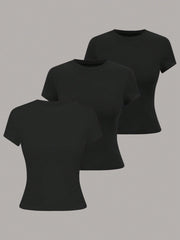 LUNE Women Summer Solid Color Crew Neck Short Sleeve Casual T-Shirt - WestLine Apparel