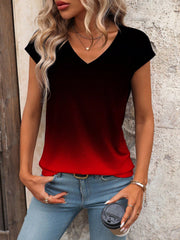 LUNE Women's Ombre V-Neck Short Sleeve Casual T-Shirt, Summer - WestLine Apparel