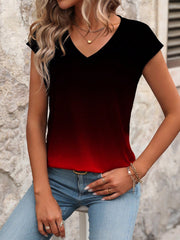 LUNE Women's Ombre V-Neck Short Sleeve Casual T-Shirt, Summer - WestLine Apparel