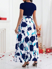 Lady Color-Block Flower Printed Empire Waist Dress - WestLine Apparel