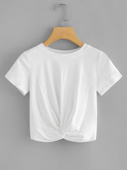 MOOSTA Solid Twist-Front Cropped Tee - WestLine Apparel