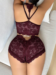 Plus Size Lace Sexy Halterneck Nightwear Set - WestLine Apparel