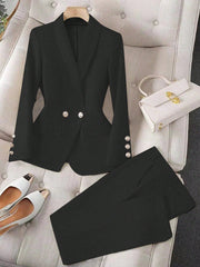 Privé Apricot Colored Long Sleeve Lapel Blazer Suit Set For Women , Bussines Casual Women - WestLine Apparel