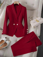 Privé Apricot Colored Long Sleeve Lapel Blazer Suit Set For Women , Bussines Casual Women - WestLine Apparel