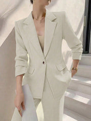 Privé Ladies' Solid Color Simple Daily Suit Jacket And Pants Set - WestLine Apparel
