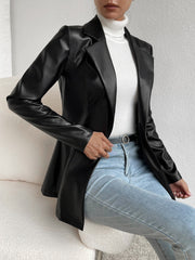 Privé Lapel Collar Single Button PU Black Coat - WestLine Apparel