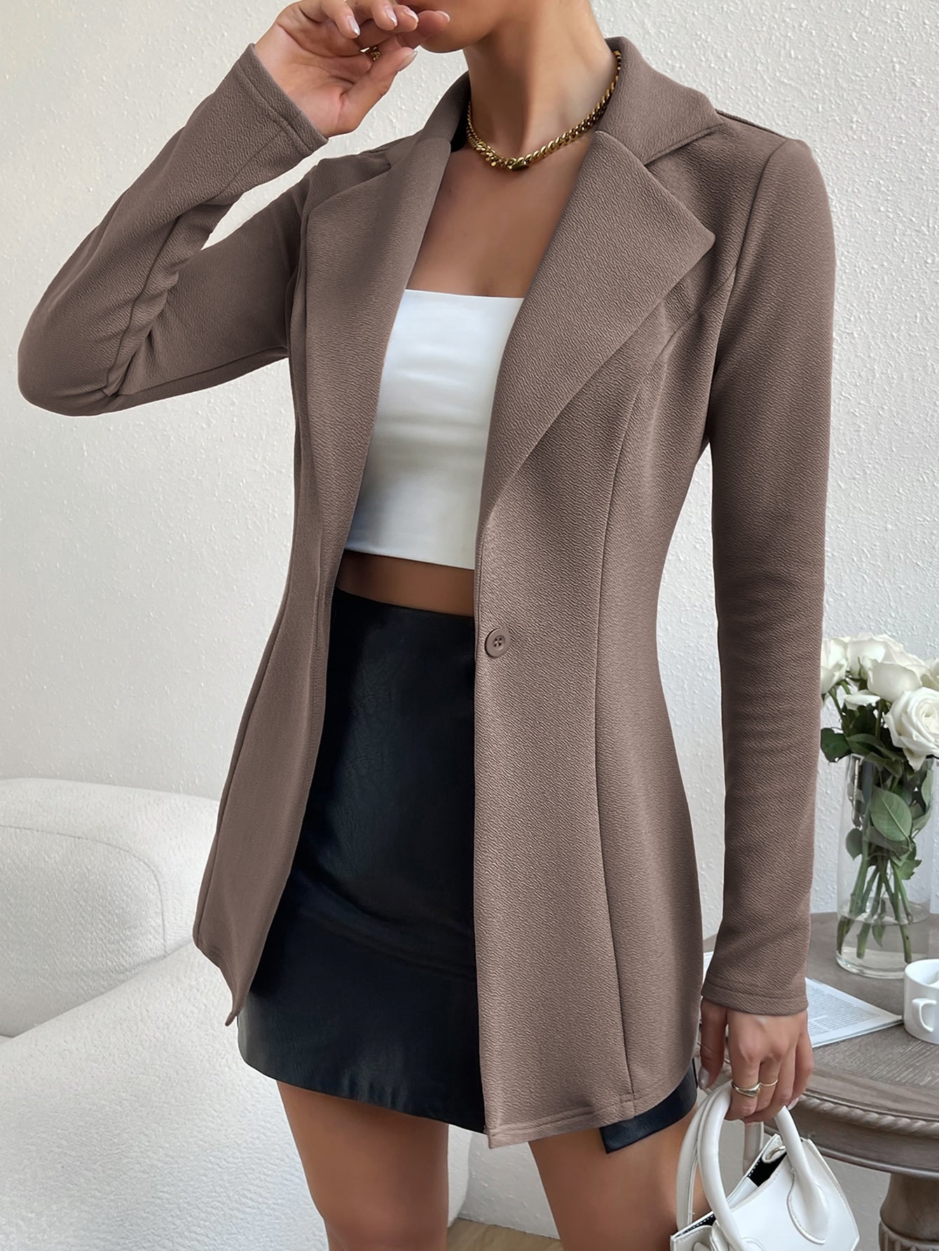 Privé Lapel Neck Single Button Blazer Office Wear Women - WestLine Apparel