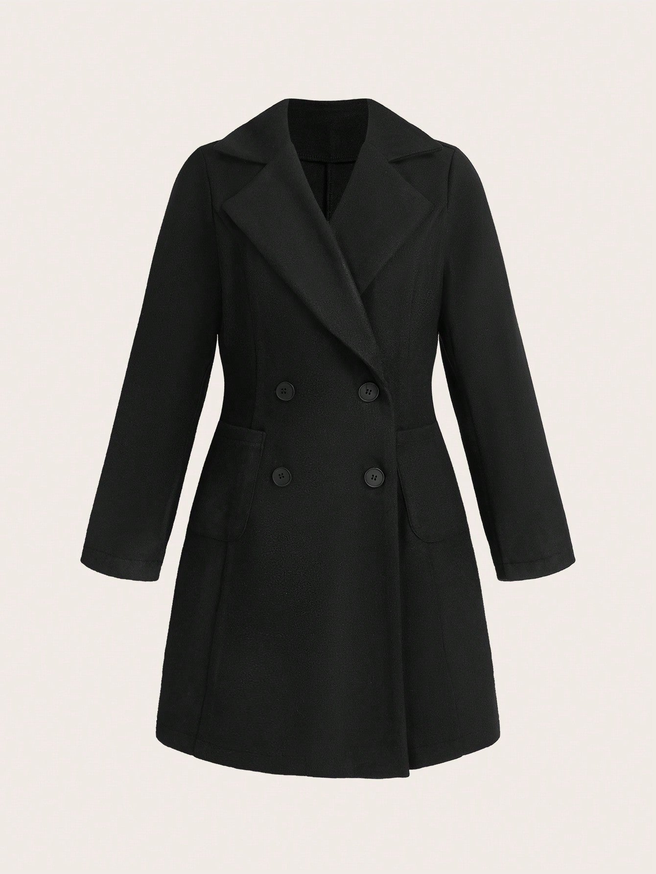 Privé Women's Casual Solid Color Turndown Collar Double-Breasted Wool Coat, Autumn/Winter - WestLine Apparel