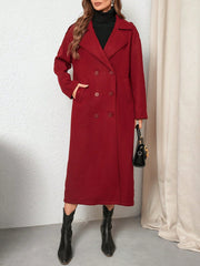Privé Women's Elegant & Stylish Burgundy Long Trench Coat, New Autumn Winter Design,Notched Collar Double-Breasted Long Sleeve Wrinkle-Resistant Fashionable Trench Coat,Fall Women  Coat,Winter Women Clothes Suitable For Dating, Parties, Holidays, Banque - WestLine Apparel