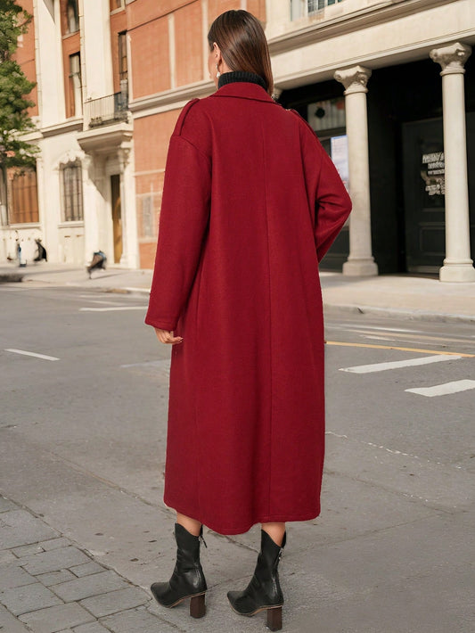 Privé Women's Elegant & Stylish Burgundy Long Trench Coat, New Autumn Winter Design,Notched Collar Double-Breasted Long Sleeve Wrinkle-Resistant Fashionable Trench Coat,Fall Women  Coat,Winter Women Clothes Suitable For Dating, Parties, Holidays, Banque - WestLine Apparel