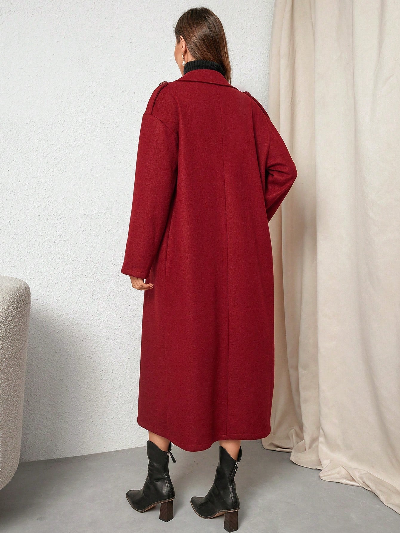 Privé Women's Elegant & Stylish Burgundy Long Trench Coat, New Autumn Winter Design,Notched Collar Double-Breasted Long Sleeve Wrinkle-Resistant Fashionable Trench Coat,Fall Women  Coat,Winter Women Clothes Suitable For Dating, Parties, Holidays, Banque - WestLine Apparel