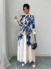 Privé Women's Floral Cinched Waist Long Sleeve A-Line Dress With Front Button - WestLine Apparel