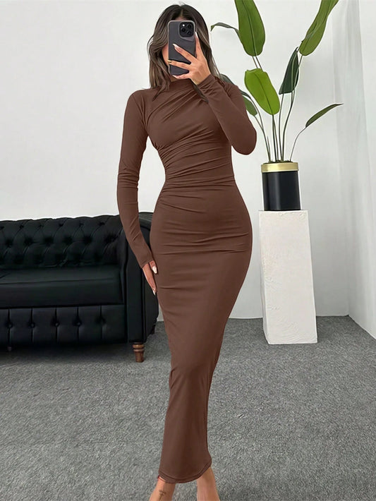 Privé Women's Slim Fit Pleated Long Sleeve Dress - WestLine Apparel