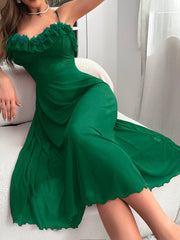 Ruffle Trim Mesh Cami Pajama Nightdress Long Dress - WestLine Apparel