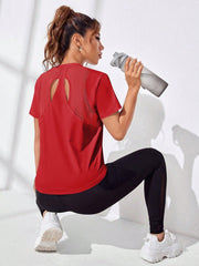 Sport Exploreva Patchwork Mesh Hollow Out Sport T-Shirt Gym Top - WestLine Apparel