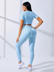 Sport Seamluxe Solid Seamless High Stretch Crop Tee & Leggings - WestLine Apparel