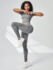 Sport Studio Seamless High-Stretch Sport Short Sleeve Top And Long Pants Set - WestLine Apparel