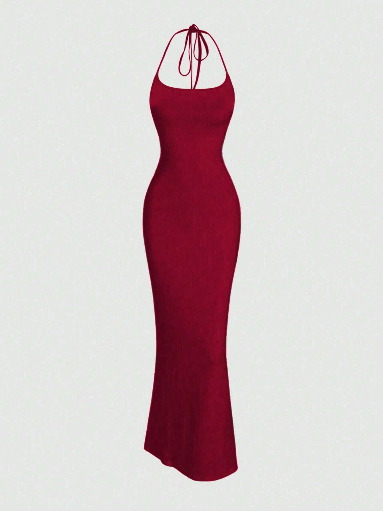 Sweetro Women Solid Color Minimalist Halter Tie Neck Velvet Long  Homecoming Dress - WestLine Apparel