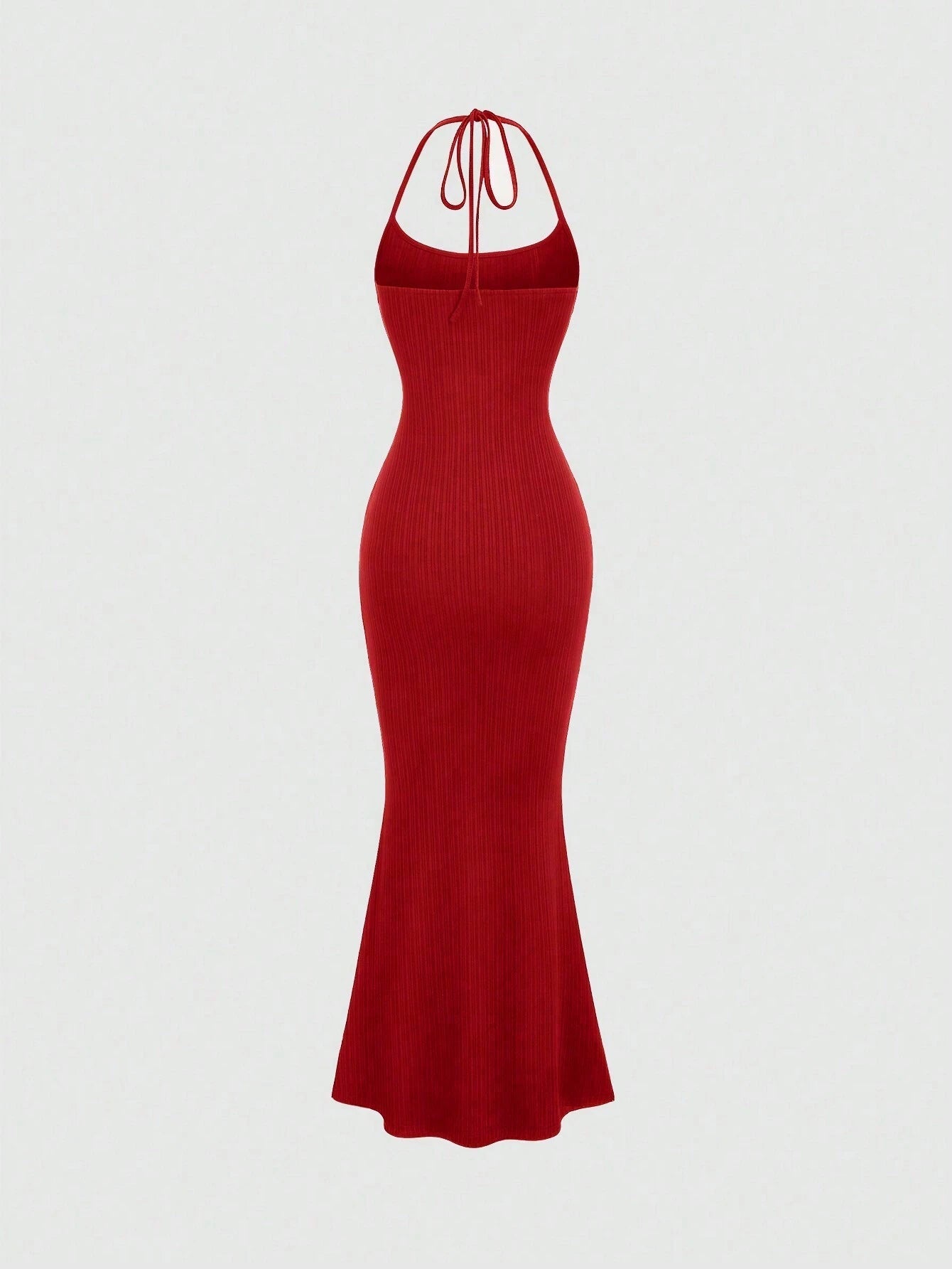 Sweetro Women Solid Color Minimalist Halter Tie Neck Velvet Long  Homecoming Dress - WestLine Apparel