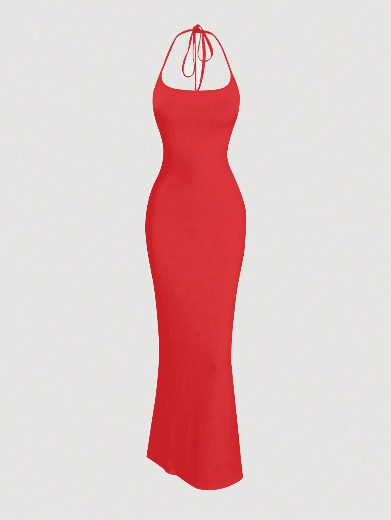Sweetro Women Solid Color Minimalist Halter Tie Neck Velvet Long  Homecoming Dress - WestLine Apparel