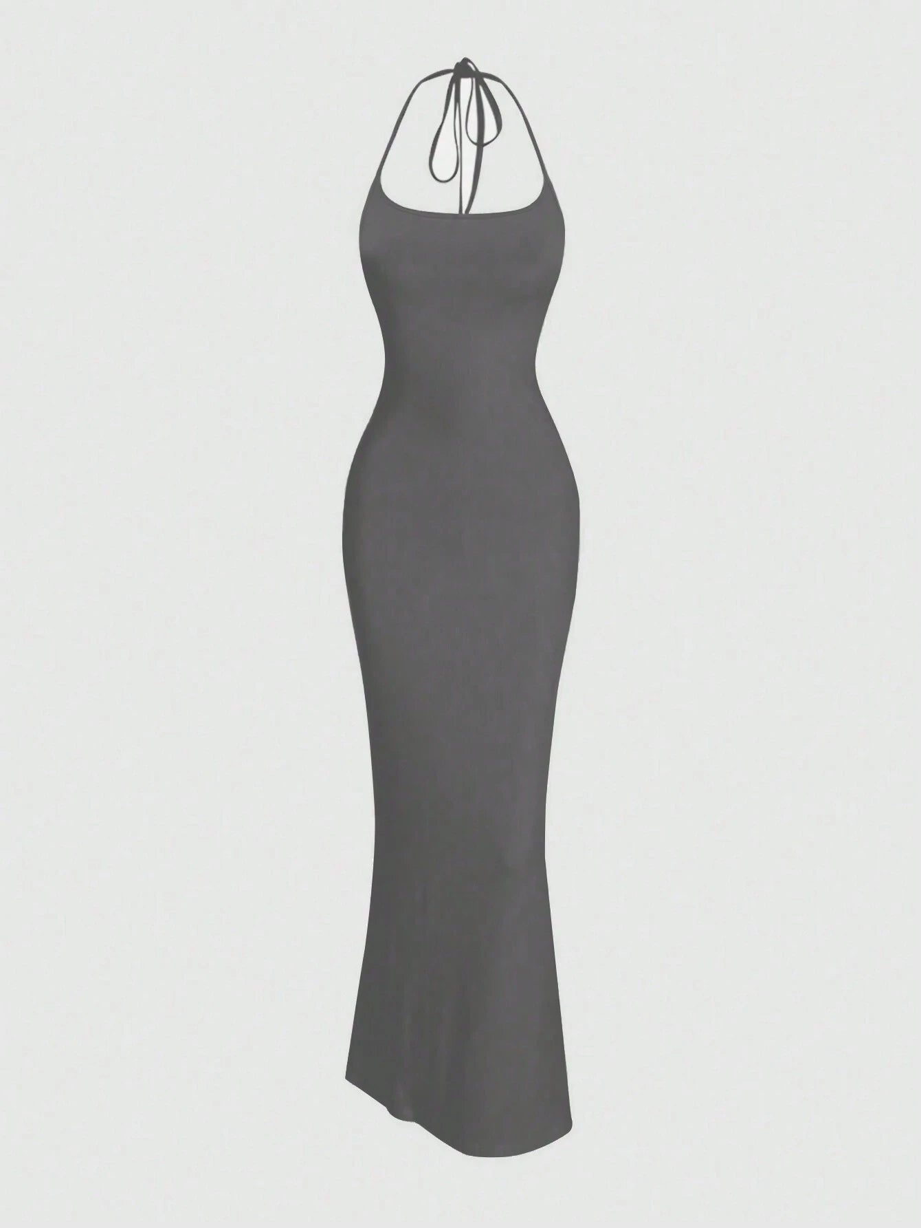 Sweetro Women Solid Color Minimalist Halter Tie Neck Velvet Long  Homecoming Dress - WestLine Apparel