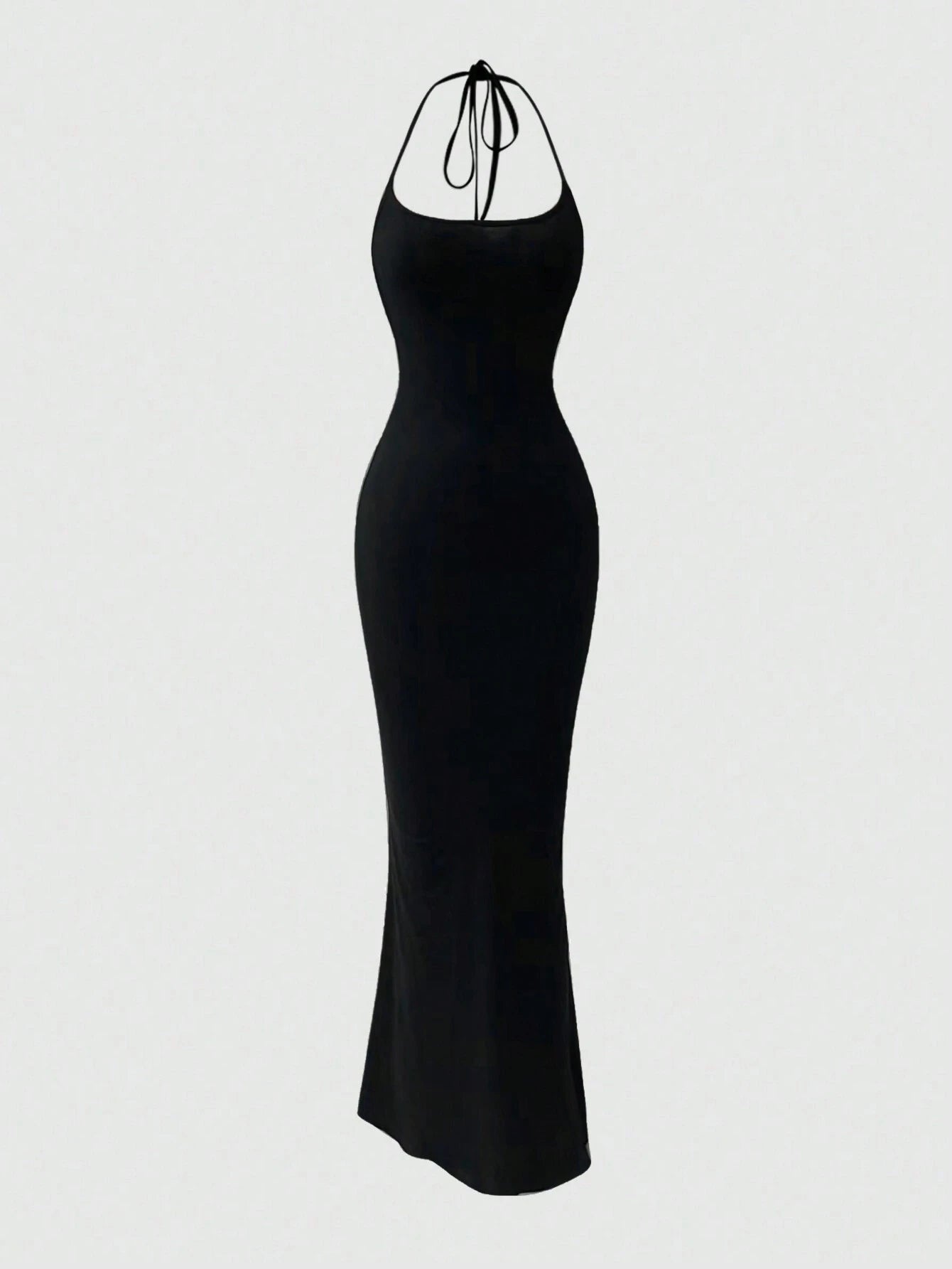 Sweetro Women Solid Color Minimalist Halter Tie Neck Velvet Long  Homecoming Dress - WestLine Apparel