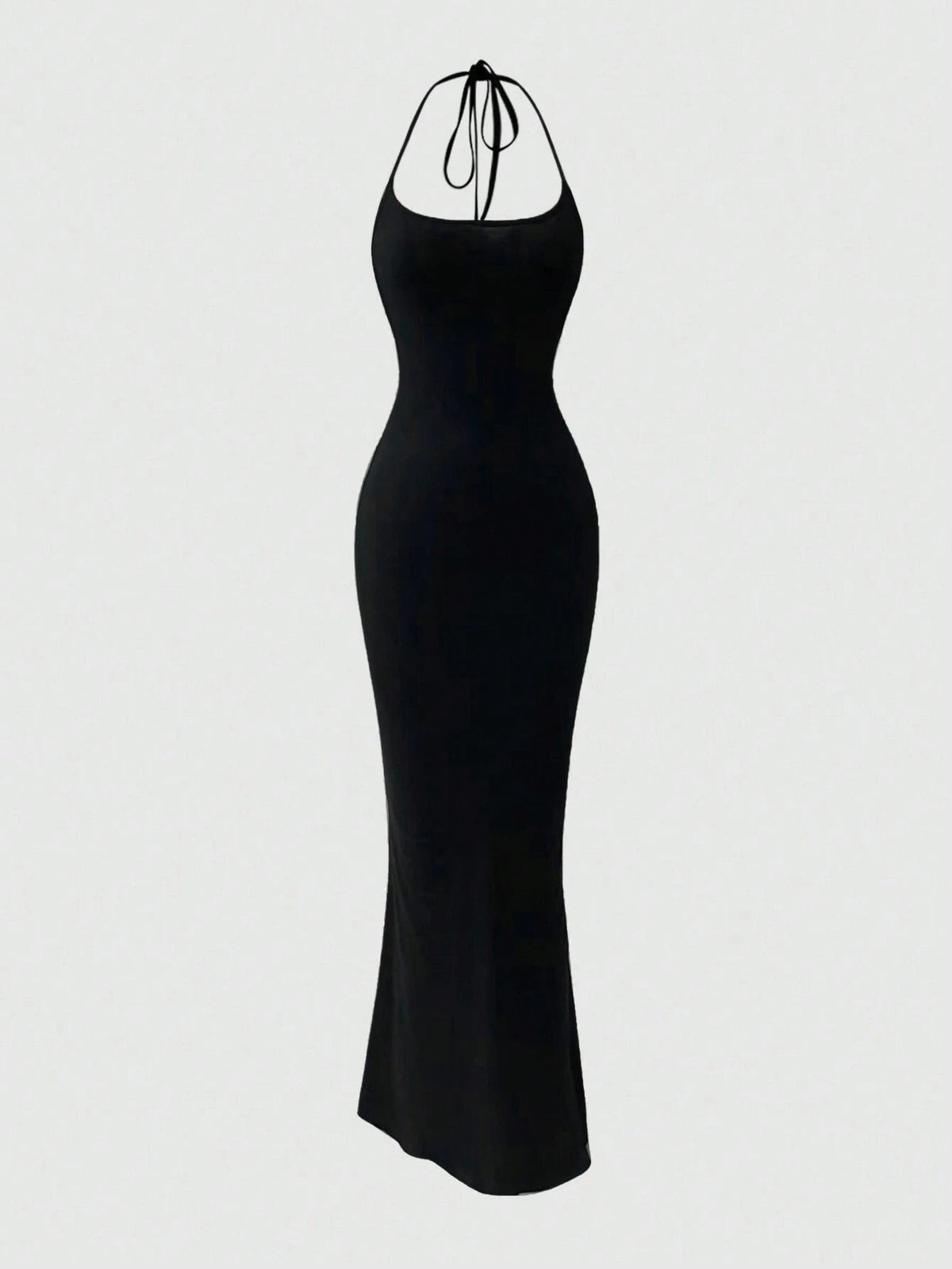 Sweetro Women Solid Color Minimalist Halter Tie Neck Velvet Long  Homecoming Dress - WestLine Apparel