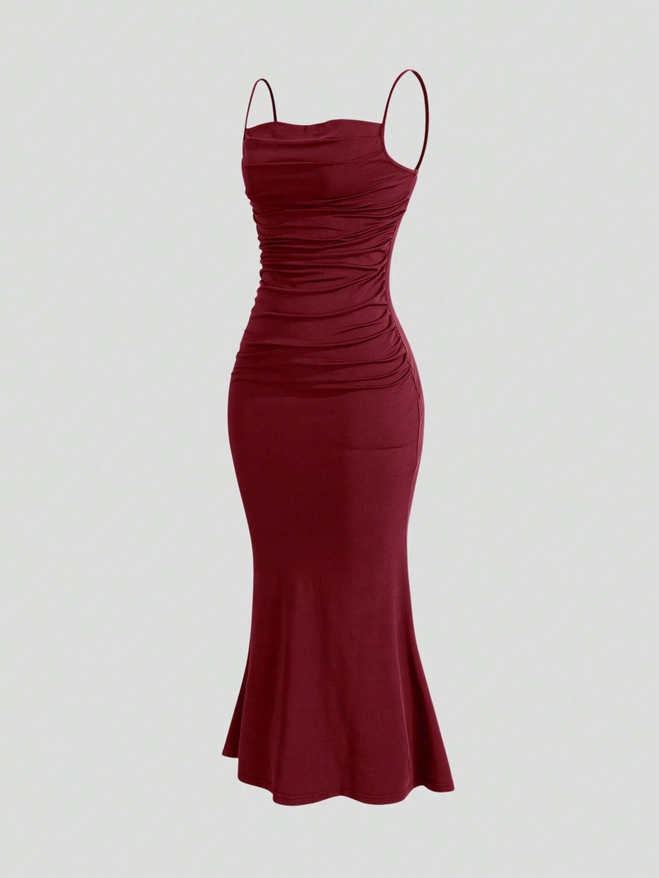 Sweetro Women's Summer Solid Color Pleated Fish Tail Hem Bodycon Elegant Strap Dress - WestLine Apparel