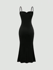Sweetro Women's Summer Solid Color Pleated Fish Tail Hem Bodycon Elegant Strap Dress - WestLine Apparel
