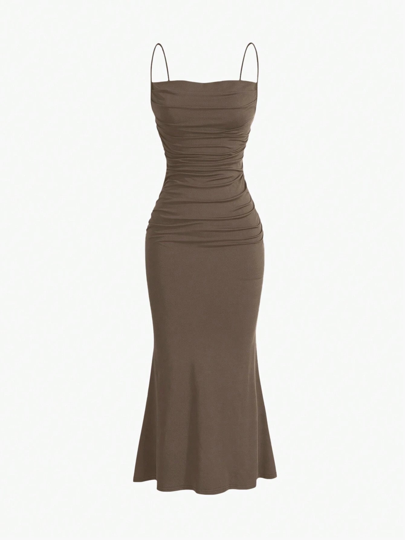 Sweetro Women's Summer Solid Color Pleated Fish Tail Hem Bodycon Elegant Strap Dress - WestLine Apparel