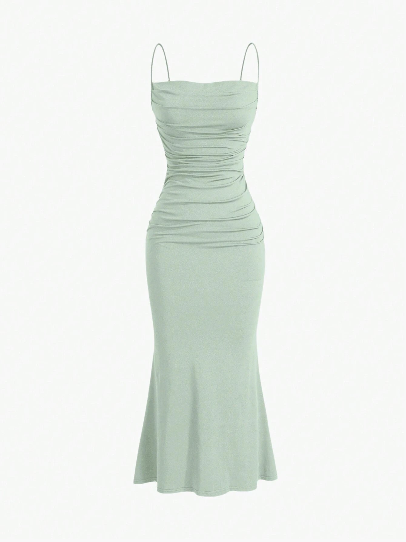 Sweetro Women's Summer Solid Color Pleated Fish Tail Hem Bodycon Elegant Strap Dress - WestLine Apparel
