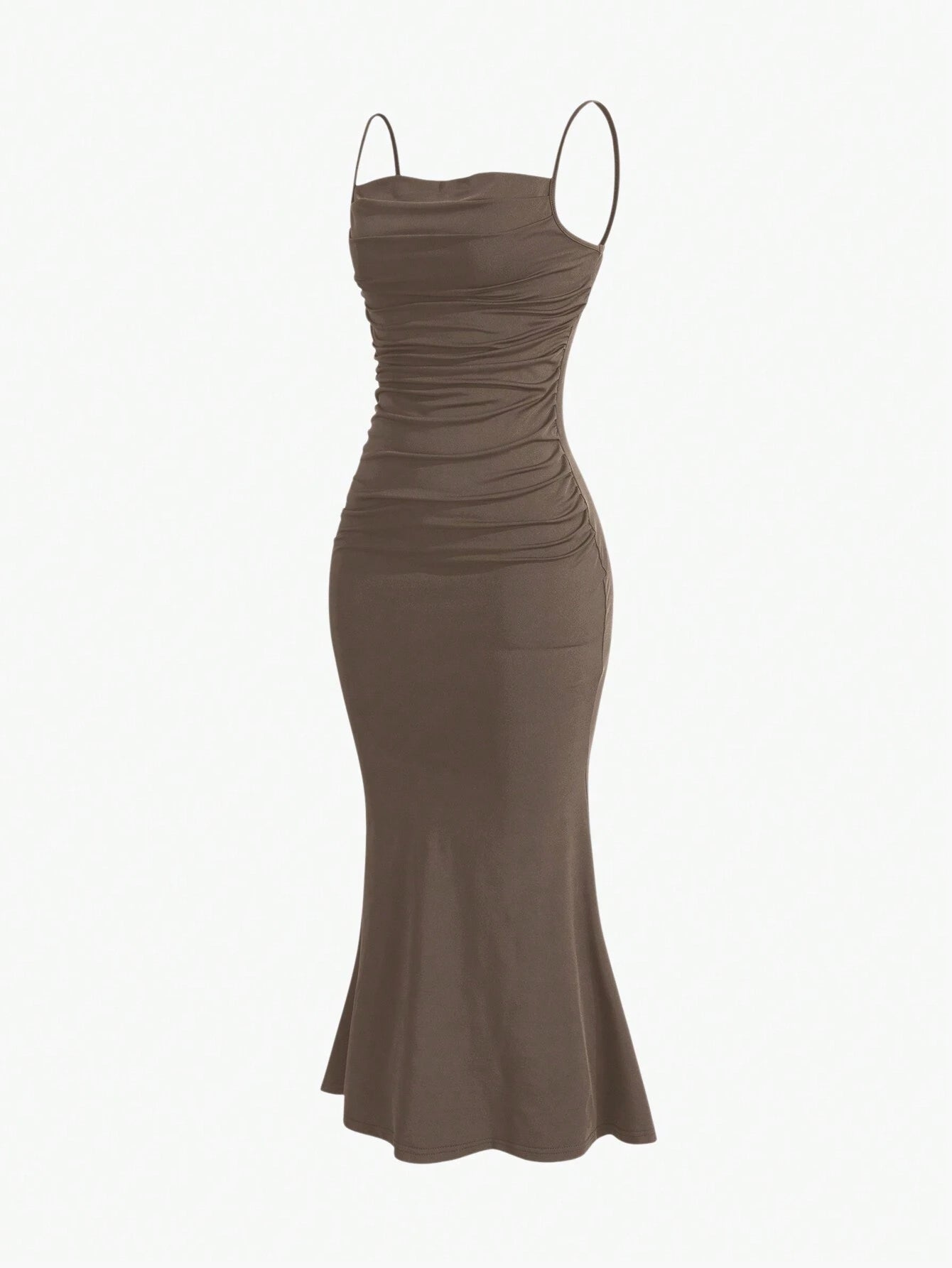 Sweetro Women's Summer Solid Color Pleated Fish Tail Hem Bodycon Elegant Strap Dress - WestLine Apparel