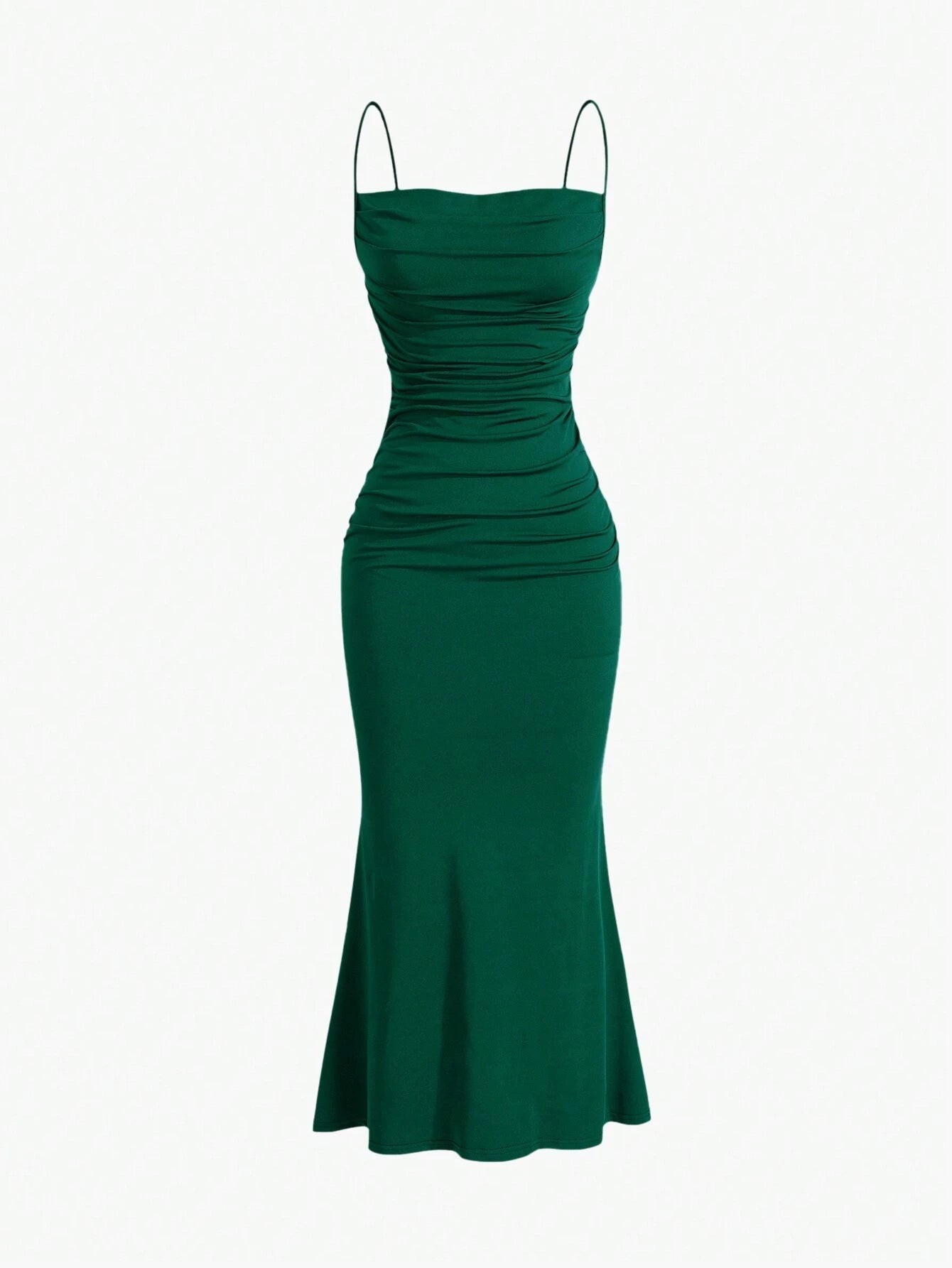 Sweetro Women's Summer Solid Color Pleated Fish Tail Hem Bodycon Elegant Strap Dress - WestLine Apparel