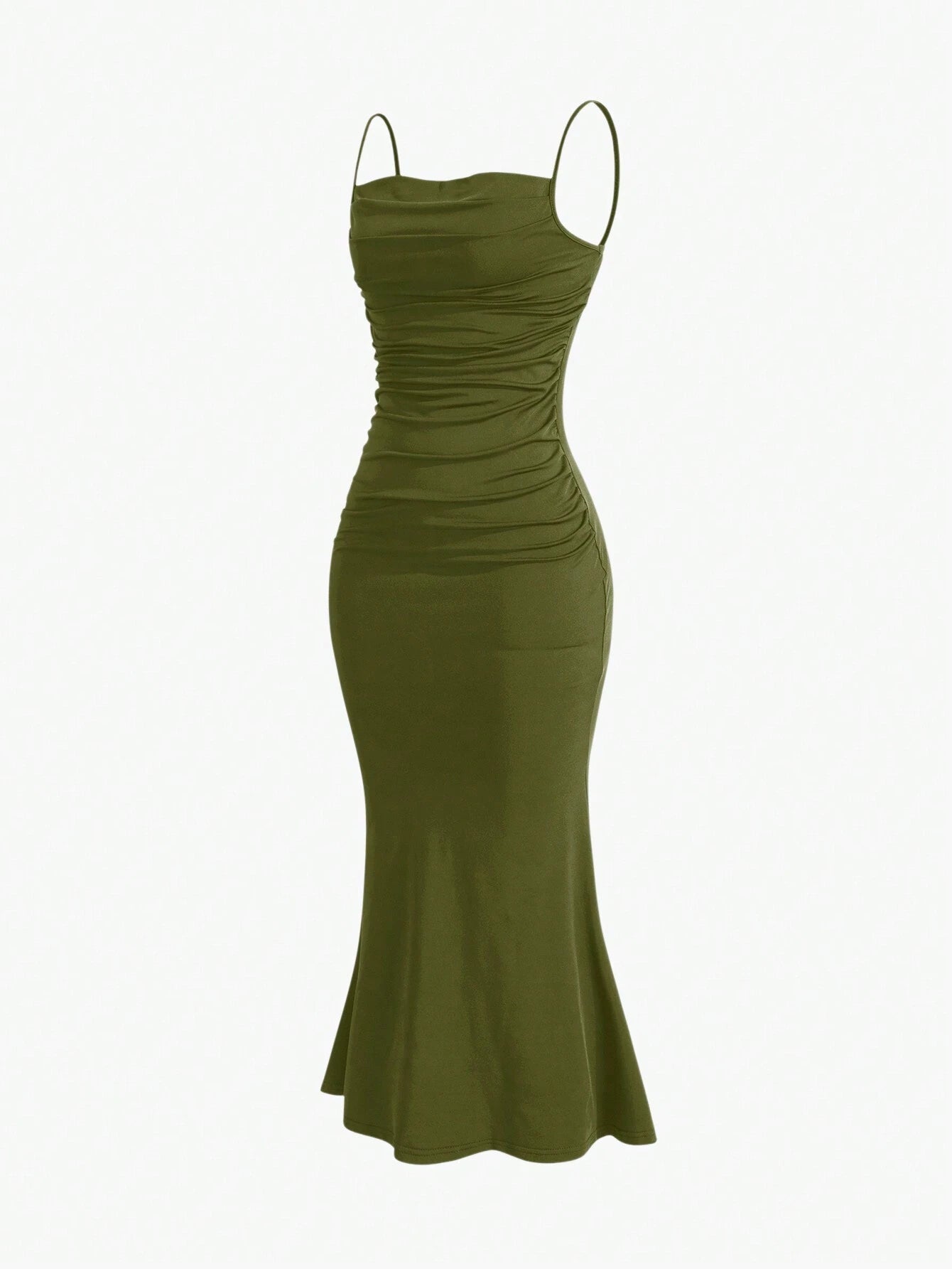 Sweetro Women's Summer Solid Color Pleated Fish Tail Hem Bodycon Elegant Strap Dress - WestLine Apparel