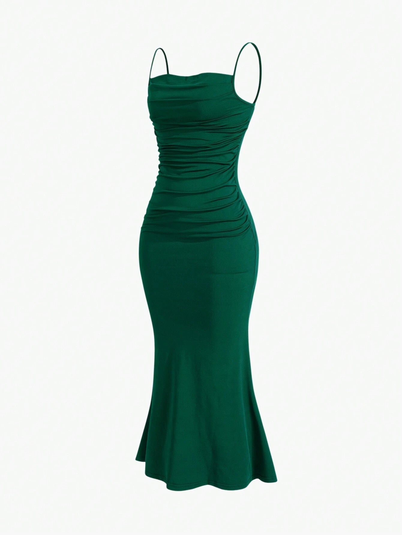 Sweetro Women's Summer Solid Color Pleated Fish Tail Hem Bodycon Elegant Strap Dress - WestLine Apparel