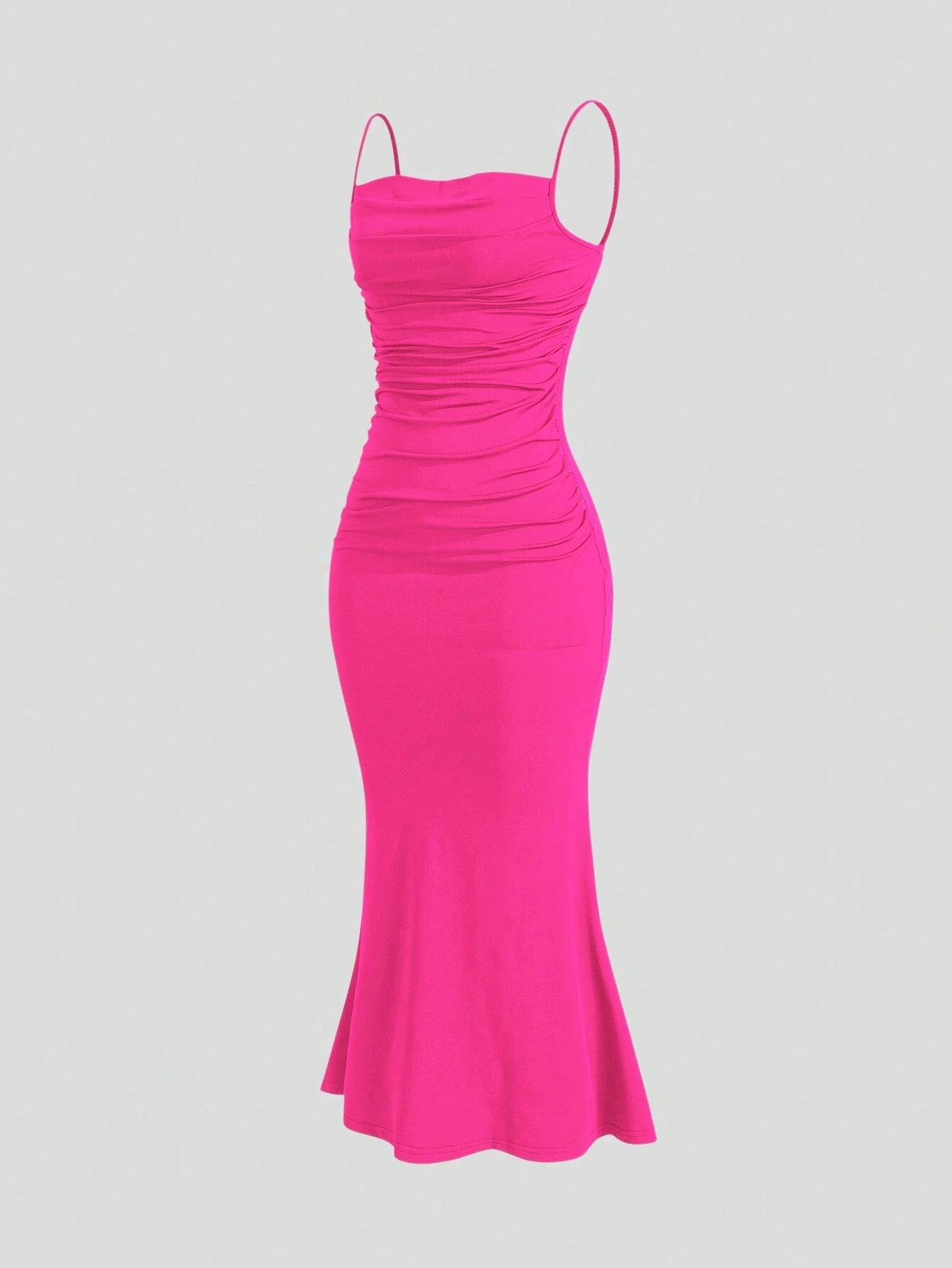Sweetro Women's Summer Solid Color Pleated Fish Tail Hem Bodycon Elegant Strap Dress - WestLine Apparel