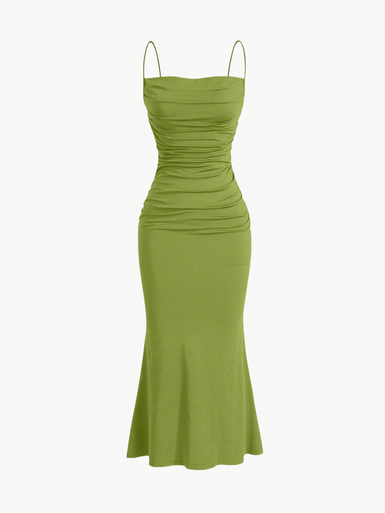 Sweetro Women's Summer Solid Color Pleated Fish Tail Hem Bodycon Elegant Strap Dress - WestLine Apparel