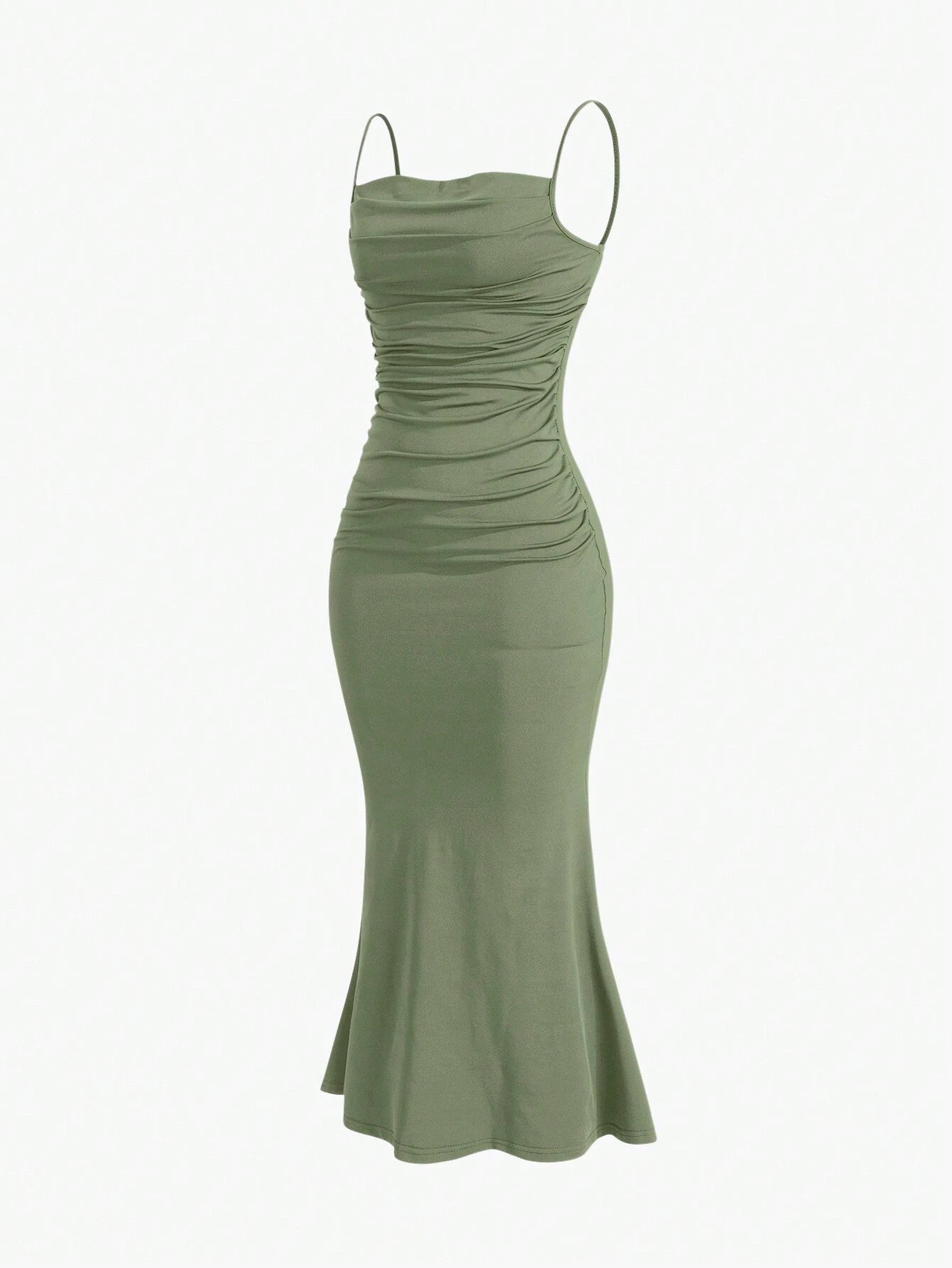 Sweetro Women's Summer Solid Color Pleated Fish Tail Hem Bodycon Elegant Strap Dress - WestLine Apparel